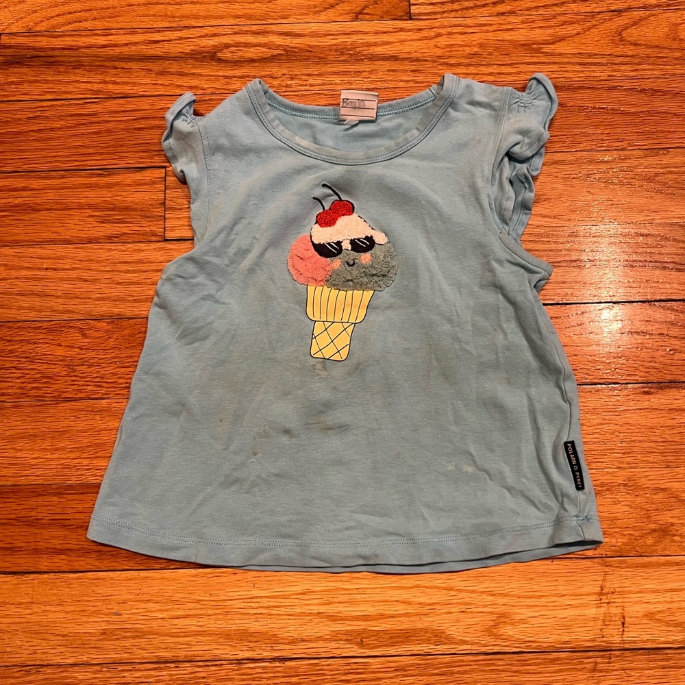Polarn O. Pyret Swedish Brand Light Blue Ice Cream Graphic Kids Shirt- Used